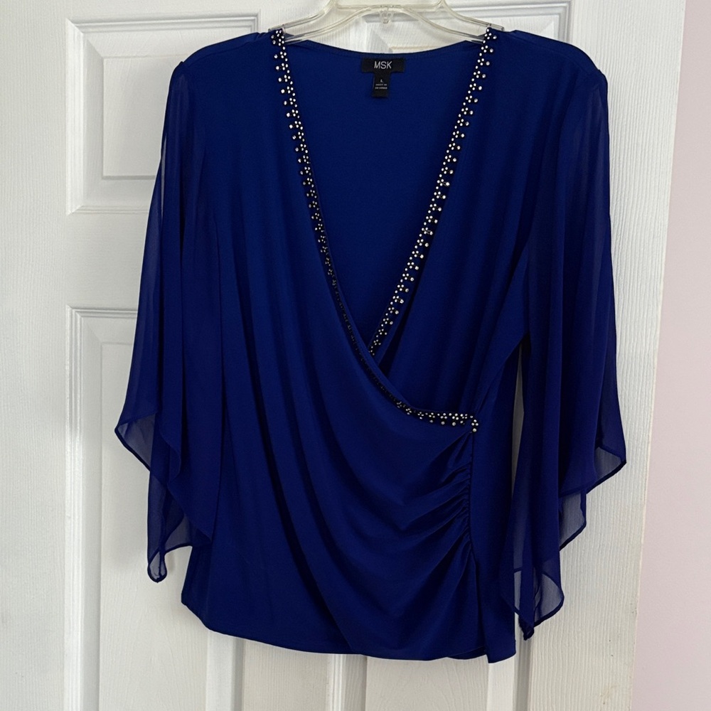 MSK Women's Deep Blue V-Neck Blouse